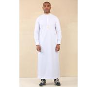 Men's Thobe Jubba Nehru Round Collar Islamic Clothing Muslim Kaftan Embroidery Eid Robe Saudi - White 60