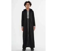 Thobez Boy's HM3 Moroccan Thobe Hooded Djellaba Embroidery Kaftan Eid Robe in Black | Size: 10-11 Years Thobez Black 10-11 Years