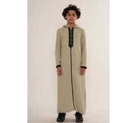 Thobez Boy's HM3 Moroccan Thobe Hooded Djellaba Embroidery Kaftan Eid Robe in Grey | Size: 13-14 Years Thobez Grey 13-14 Years