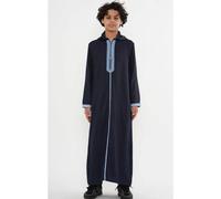 Thobez Boy's HM3 Moroccan Thobe Hooded Djellaba Embroidery Kaftan Eid Robe in Navy | Size: 4-5 Years Thobez Navy 4-5 Years