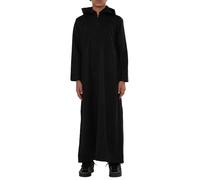 Thobez Boy's Hooded Suede Thobe Emirati Omani Zipped Jubba Islamic Clothing Kaftan Eid Robe - Black 50