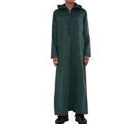 Thobez Boy's Hooded Suede Thobe Emirati Omani Zipped Jubba Islamic Clothing Kaftan Eid Robe - Green 36
