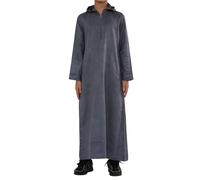 Thobez Boy's Hooded Suede Thobe Emirati Omani Zipped Jubba Islamic Clothing Kaftan Eid Robe - Grey 46