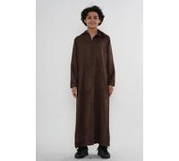 Thobez Boy's Hooded Suede Thobe Emirati Omani Zipped Jubba Islamic Kaftan Eid Robe in Brown | Size: 11-12 Years Thobez Brown 11-12 Years
