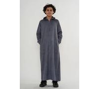 Thobez Boy's Hooded Suede Thobe Emirati Omani Zipped Jubba Islamic Kaftan Eid Robe in Dark Grey | Size: 10-11 Years Thobez Dark Grey 10-11 Years