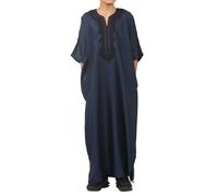 Thobez Boys Moroccan Thobe Gandoura Short Sleeve Jubba Islamic Clothing Kaftan Eid Robe Arab Embroidery - Navy 10