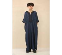 Thobez Boy's Moroccan Thobe Gandoura Short Sleeve Jubba Islamic Clothing Kaftan Eid Robe Arab in Navy | Size: 10-11 Years Thobez Navy 10-11 Years