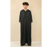 Thobez Boy's Moroccan Thobe Half Sleeve Eid Embroidery Kaftan Ramadan in Black | Size: 11-12 Years Thobez Black 11-12 Years