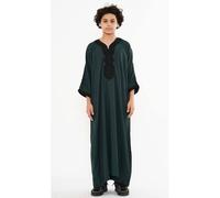 Thobez Boy's Moroccan Thobe Half Sleeve Eid Embroidery Kaftan Ramadan in Green | Size: 13-14 Years Thobez Green 13-14 Years