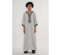 Thobez Boy's Moroccan Thobe Half Sleeve Eid Embroidery Kaftan Ramadan in Grey | Size: 13-14 Years Thobez Grey 13-14 Years