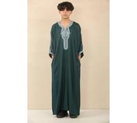 Thobez Boy's Moroccan Thobe Short Sleeve Embroidery Kaftan in Green | Size: 11-12 Years Thobez Green 11-12 Years