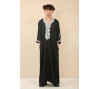 Thobez Boy's Moroccan Thobe Short Sleeve Gandoura Embroidery Jubba in Black | Size: 12-13 Years Thobez Black 12-13 Years