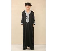 Thobez Boy's Moroccan Thobe Short Sleeve Gandoura Embroidery Jubba in Black | Size: 6-7 Years Thobez Black 6-7 Years