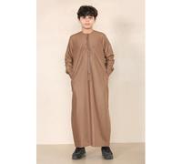 Thobez Boy's Thobe Emirati Islamic Clothing String Tassel in Bronze | Size: 13-14 Years Thobez Bronze 13-14 Years