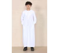 Thobez Boy's Thobe Emirati Islamic Clothing String Tassel in White | Size: 12-13 Years Thobez White 12-13 Years