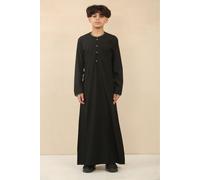 Thobez Boy's Thobe Emirati Omani Jubba Islamic Clothing Muslim Kaftan Eid Robe Arab Embroidery in Black | Size: 11-12 Years Thobez Black 11-12 Years