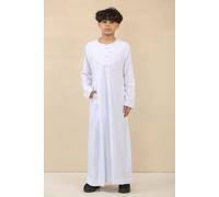 Thobez Boy's Thobe Emirati Omani Jubba Islamic Clothing Muslim Kaftan Eid Robe Arab Embroidery in White | Size: 9-10 Years Thobez White 9-10 Years