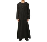 Thobez Boy's Thobe Emirati Omani Jubba Islamic Clothing Muslim Kaftan Eid Robe Arab Gold Embroidery - Black 46