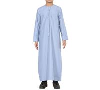 Thobez Boy's Thobe Emirati Omani Jubba Islamic Clothing Muslim Kaftan Eid Robe String Tassel - Blue 48