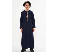 Thobez Boy's Thobe Emirati Omani Jubba Islamic Muslim Kaftan Tassel Embroidery in Navy | Size: 10-11 Years Thobez Navy 10-11 Years