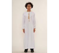 Thobez Boy's Thobe Emirati Omani Jubba Islamic Muslim Kaftan Tassel Embroidery in White | Size: 10-11 Years Thobez White 10-11 Years