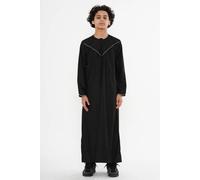 Thobez Boy's Thobe Emirati Omani Jubba Luxurious Islamic Muslim Kaftan Eid Robe in Black | Size: 13-14 Years Thobez Black 13-14 Years