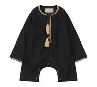 Thobez Boy's TT-003 Romper Thobe Emirati Omani Islamic Tassel Embroidery in Black | Size: 6-9 m Thobez Black 6-9 m