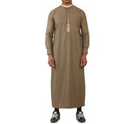 Thobez ED-200 - Men's Nehru Round Collar Embroidery Thobe - 52 - Brown