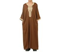 Thobez HM60 - Boys Moroccan Thobe Short Sleeve Embroidery Gandoura - Brown - 38