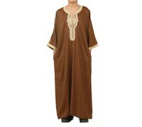 Thobez HM60 - Boys Moroccan Thobe Short Sleeve Embroidery Gandoura - Brown - 44