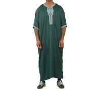 Thobez HM60 - Men's Moroccan Thobe Short Sleeve Embroidery Gandoura - Green - 54