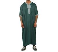 Thobez HM60 - Men's Moroccan Thobe Short Sleeve Embroidery Gandoura - Green - 60