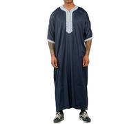 Thobez HM61 - Men's Moroccan Thobe Short Sleeve Embroidery Gandoura - 52