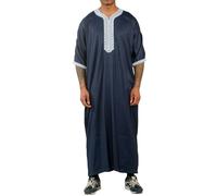 Thobez HM61 - Men's Moroccan Thobe Short Sleeve Embroidery Gandoura - 58