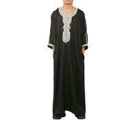 Thobez HM62 - Boys Moroccan Thobe Short Sleeve Embroidery Gandoura - Black - 34