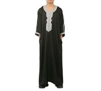 Thobez HM62 - Boys Moroccan Thobe Short Sleeve Embroidery Gandoura - Black - 46