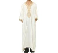 Thobez HM62 - Boys Moroccan Thobe Short Sleeve Embroidery Gandoura - White - 46