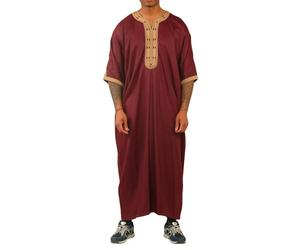 Thobez HM63 - Men's Moroccan Thobe Short Sleeve Embroidery Gandoura - 58