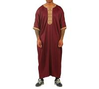 Thobez HM63 - Men's Moroccan Thobe Short Sleeve Embroidery Gandoura - 62