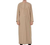 Thobez Men's Beige Thobe Emirati Omani Jubba Luxurious Islamic Clothing Muslim Kaftan Eid Robe Arab Gold Embroidery - Beige M-54