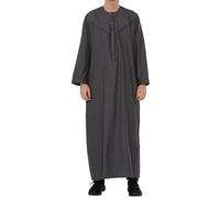 Thobez Men's Grey Tassel Thobe Emirati Omani Jubba Islamic Clothing Bobble Button Zipped Muslim Kaftan Eid Robe String - Grey L-56