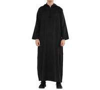 Thobez Men's Hooded Suede Thobe Emirati Omani Zipped Jubba Islamic Clothing Kaftan Eid Robe - Black 58
