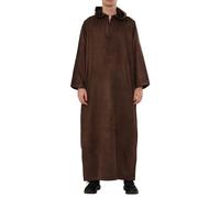 Thobez Men's Hooded Suede Thobe Emirati Omani Zipped Jubba Islamic Clothing Kaftan Eid Robe - Brown 52