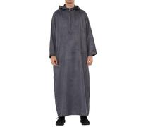 Thobez Men's Hooded Suede Thobe Emirati Omani Zipped Jubba Islamic Clothing Kaftan Eid Robe - Grey 52