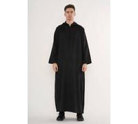 Thobez Men's Hooded Suede Thobe Emirati Omani Zipped Jubba Islamic Kaftan Eid Robe in Black | Size: 60R Thobez Black 60R