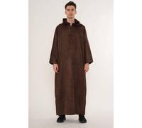 Thobez Men's Hooded Suede Thobe Emirati Omani Zipped Jubba Islamic Kaftan Eid Robe in Brown | Size: 60R Thobez Brown 60R