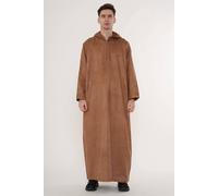 Thobez Men's Hooded Suede Thobe Emirati Omani Zipped Jubba Islamic Kaftan Eid Robe in Camel | Size: 56R Thobez Camel 56R