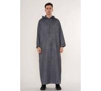 Thobez Men's Hooded Suede Thobe Emirati Omani Zipped Jubba Islamic Kaftan Eid Robe in Dark Grey | Size: 60R Thobez Dark Grey 60R