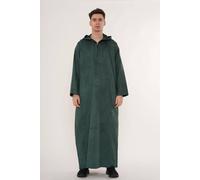 Thobez Men's Hooded Suede Thobe Emirati Omani Zipped Jubba Islamic Kaftan Eid Robe in Green | Size: 60R Thobez Green 60R