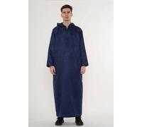 Thobez Men's Hooded Suede Thobe Emirati Omani Zipped Jubba Islamic Kaftan Eid Robe in Navy | Size: 54R Thobez Navy 54R